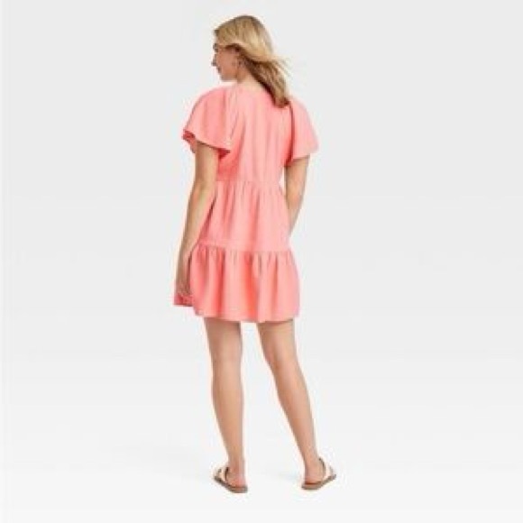 Universal Thread coral pink Women's Flutter Short Sleeve Mini Skater Dress - Picture 2 of 6